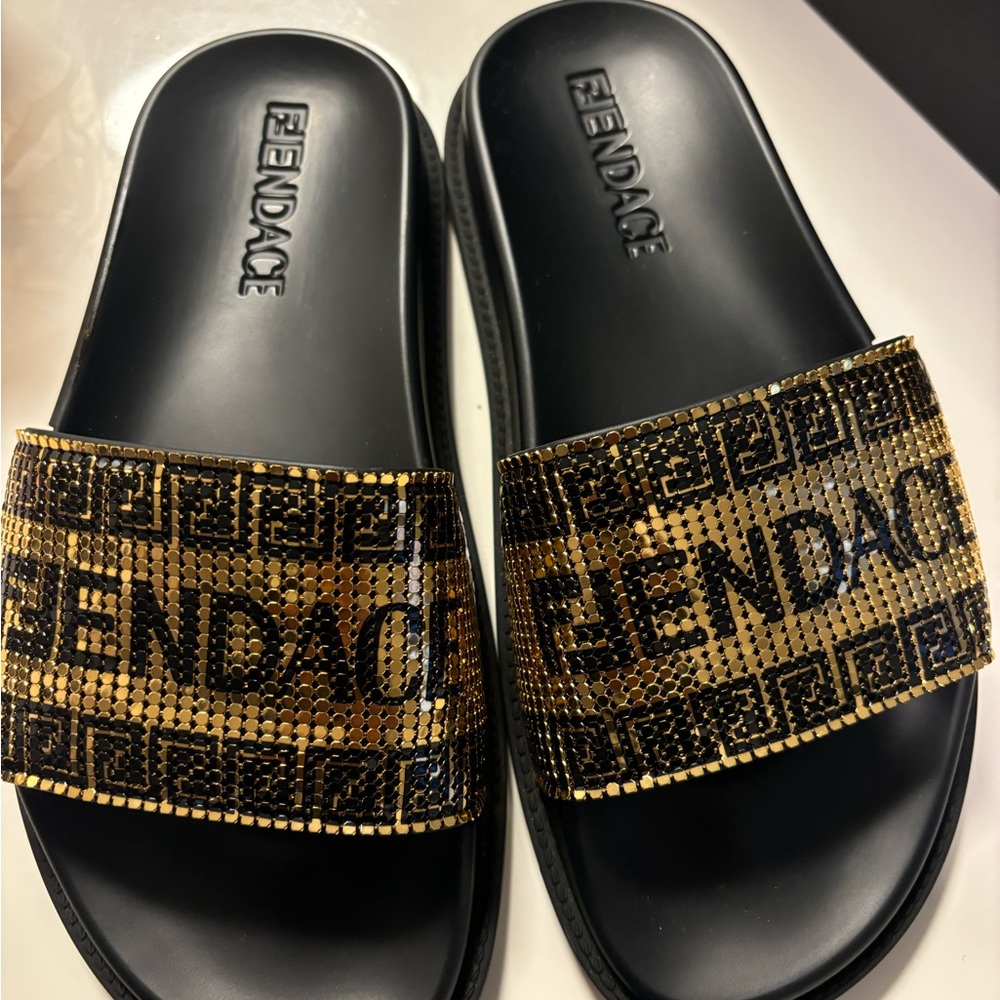 Fendi Black and Gold Luxury Sandals